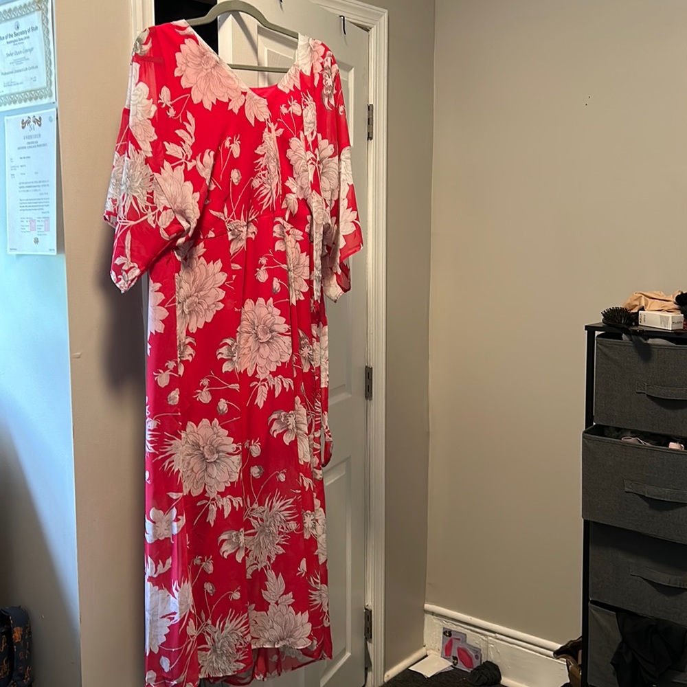 Lane bryant chrysanthemum print maxi dress red 16